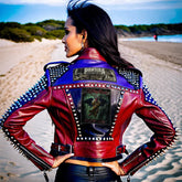 Women Club Wear Party Fashion, Pantera Cowboys Hell Jacket Gothic, Motorbike Steampunk, Spikes Rivets Studs, Leather Motley Crue Patchwork,